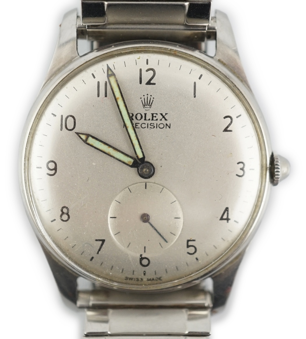 A gentleman's 1950's stainless steel Rolex Precision manual wind wrist watch